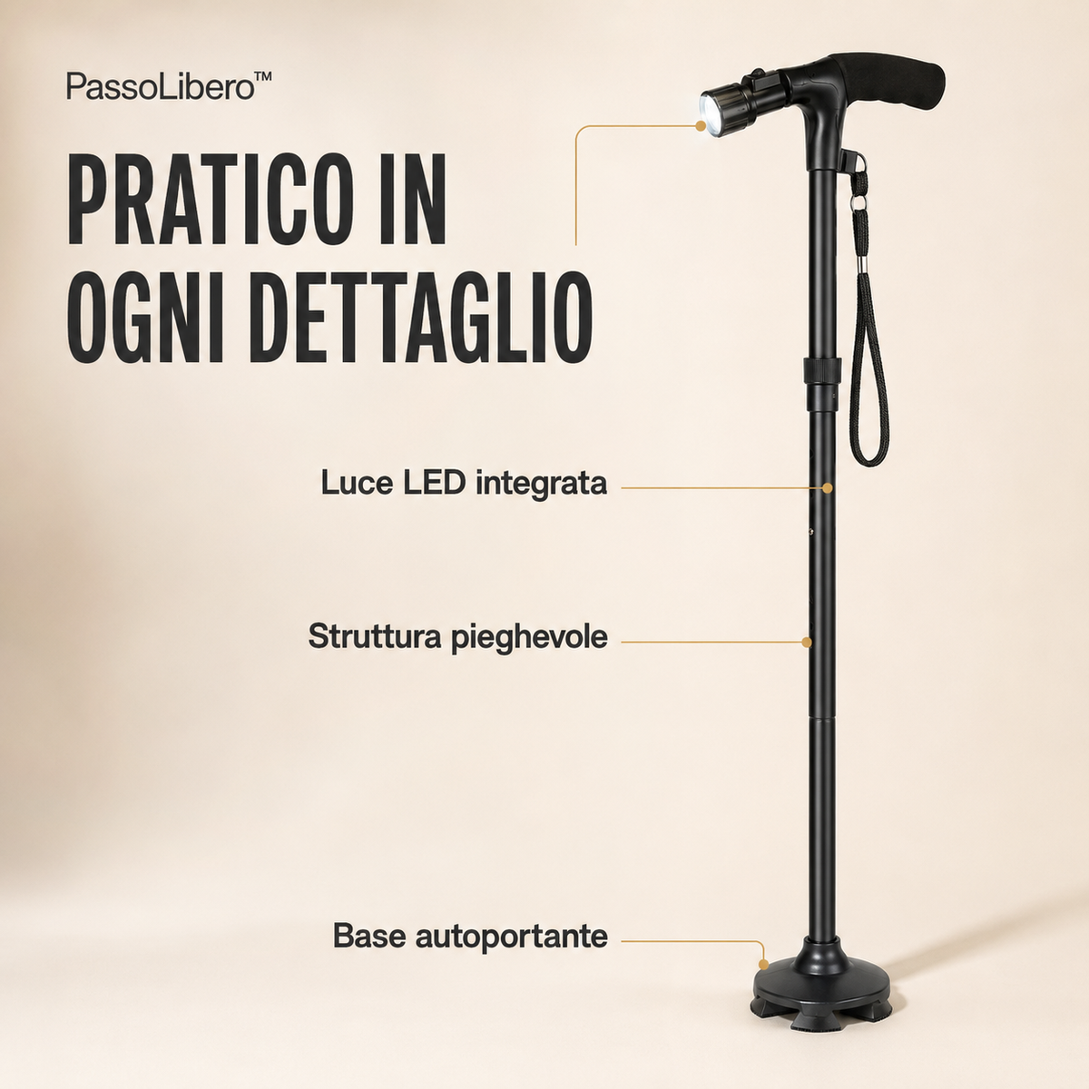 PassoLibero™ – Bastone Pieghevole Autoportante
