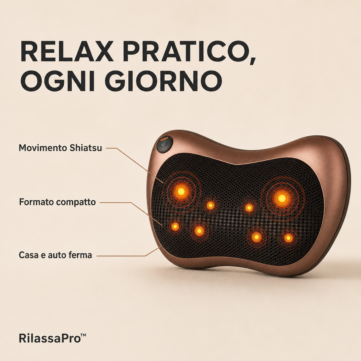 RilassaPro™ Shiatsu – Cuscino Massaggiante per Casa e Auto